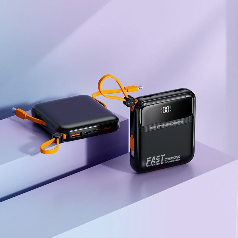 Compact power bank with integrated cable management and digital charge level display Bowlift