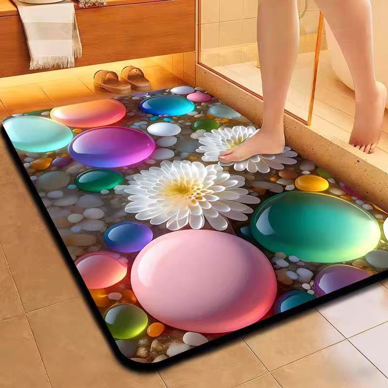 Floral-Themed Microfiber Bath Mat