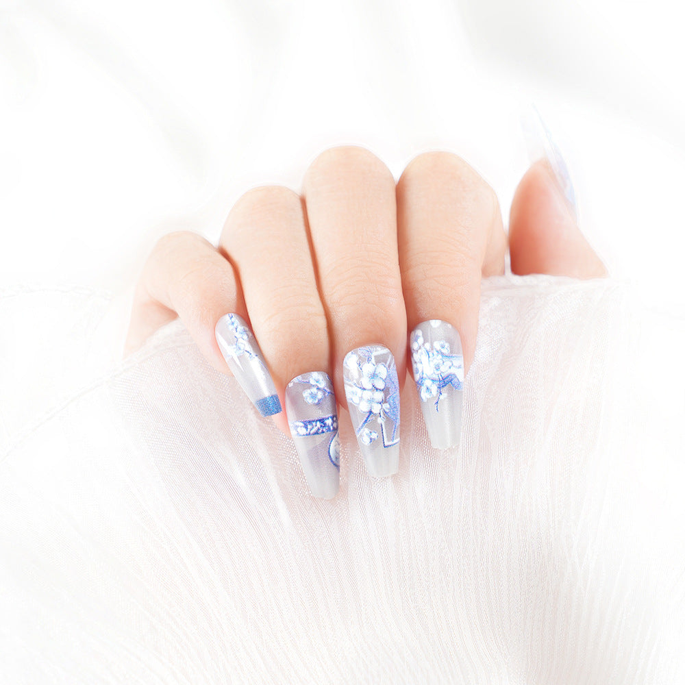 Artistic Floral Long Press-On Nail Set Bowlift