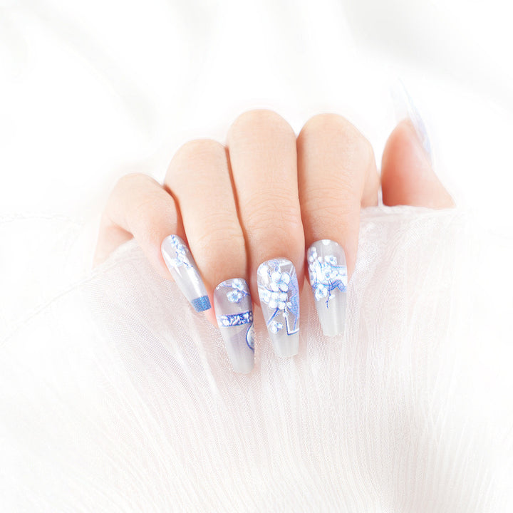 Artistic Floral Long Press-On Nail Set Bowlift