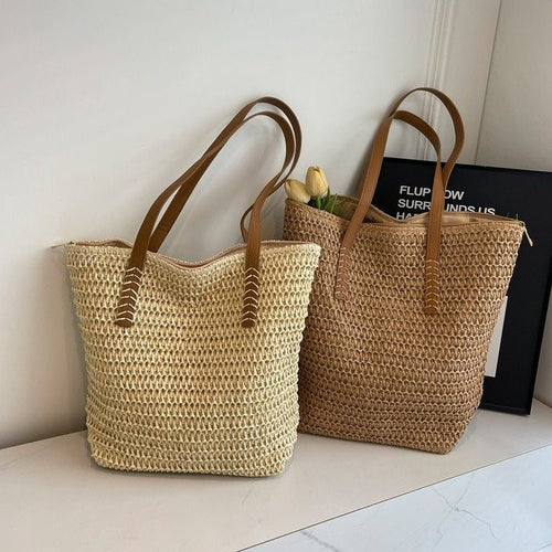 Braided shopping bag with high-quality leather handles Bowlift