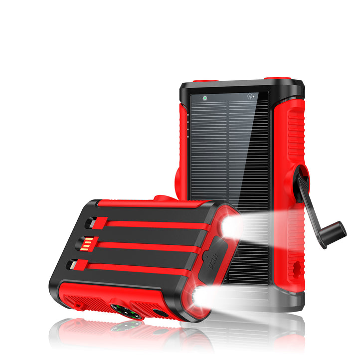Portable solar battery with integrated hand crank charger Bowlift