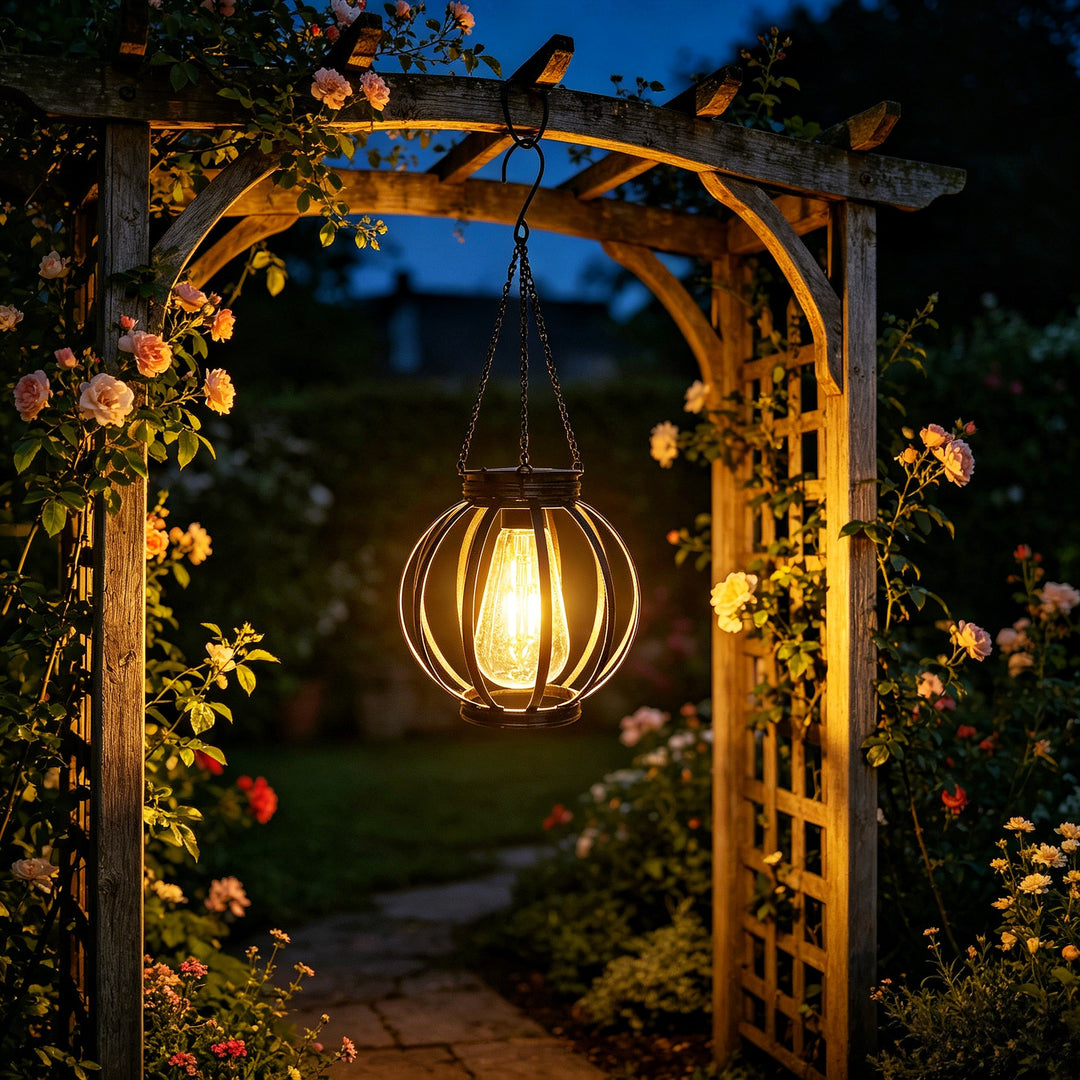 Outdoor Hanging Metal Cage Pendant Lantern With Adjustable Chain And Vintage Filament LED Bowlift