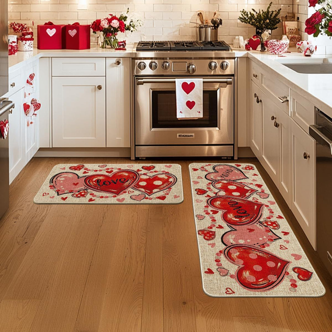 Heart-Themed Kitchen Runner Mat Bowlift