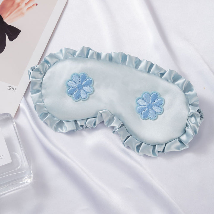 Women's embroidered satin sleep mask with gathered ruffled edge and soft padding Bowlift