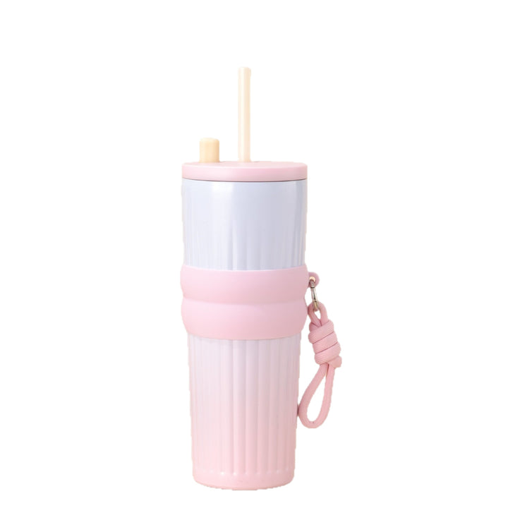 Ladies multifunctional insulated drinking bottle with integrated straw and practical carrying handle Bowlift