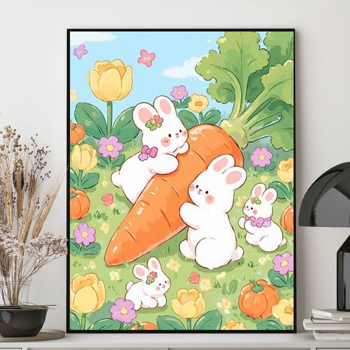 Cute Bunny-Themed Illustration Canvas Art Bowlift