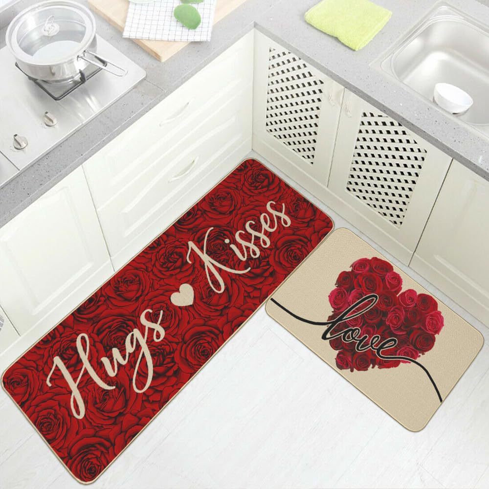 Heart-Themed Kitchen Runner Mat Bowlift