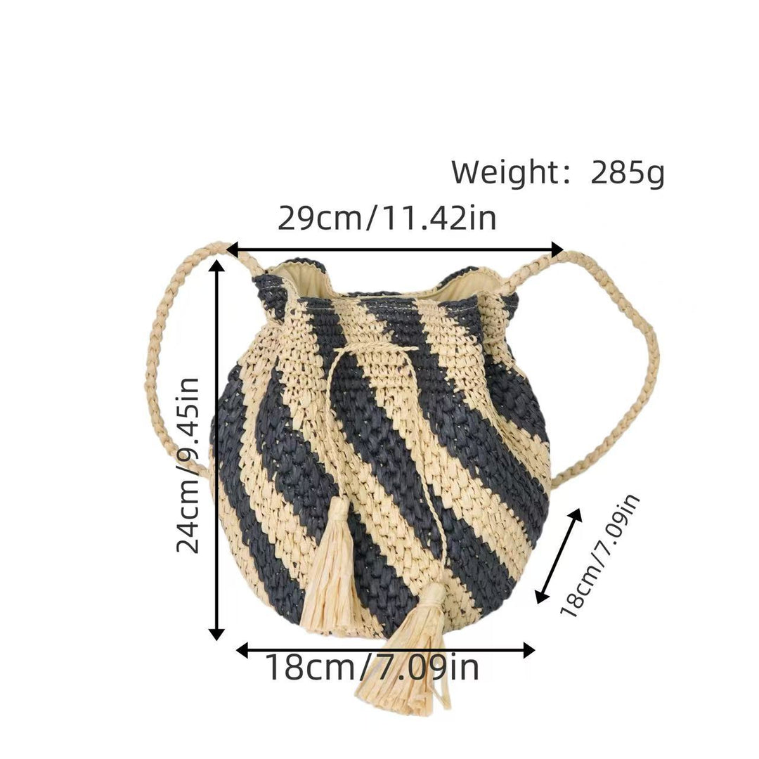 Braided Tote Bag with Tassels and Striped Design Bowlift