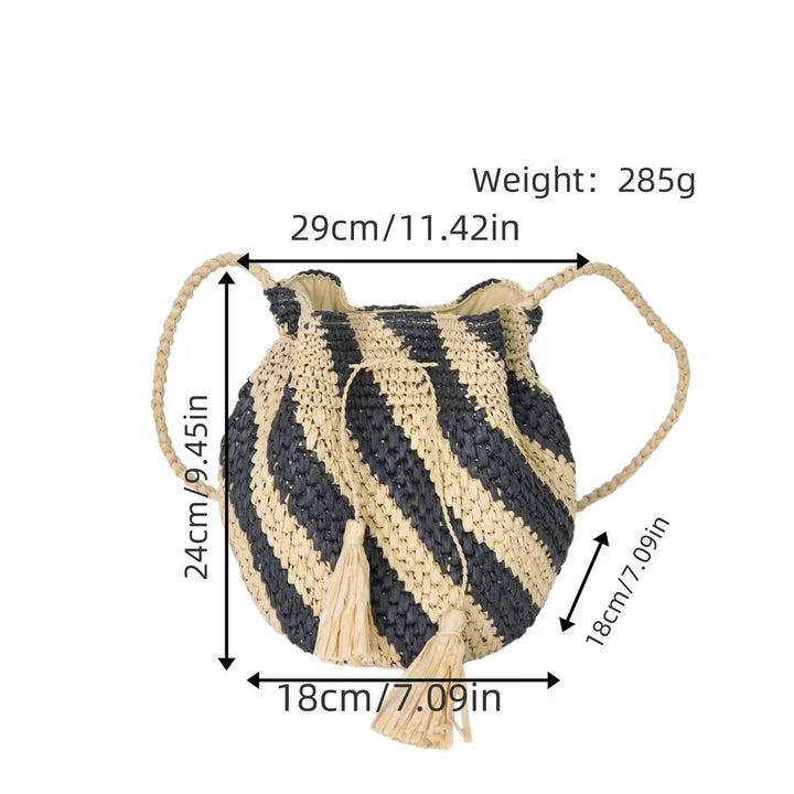 Braided Tote Bag with Tassels and Striped Design Bowlift