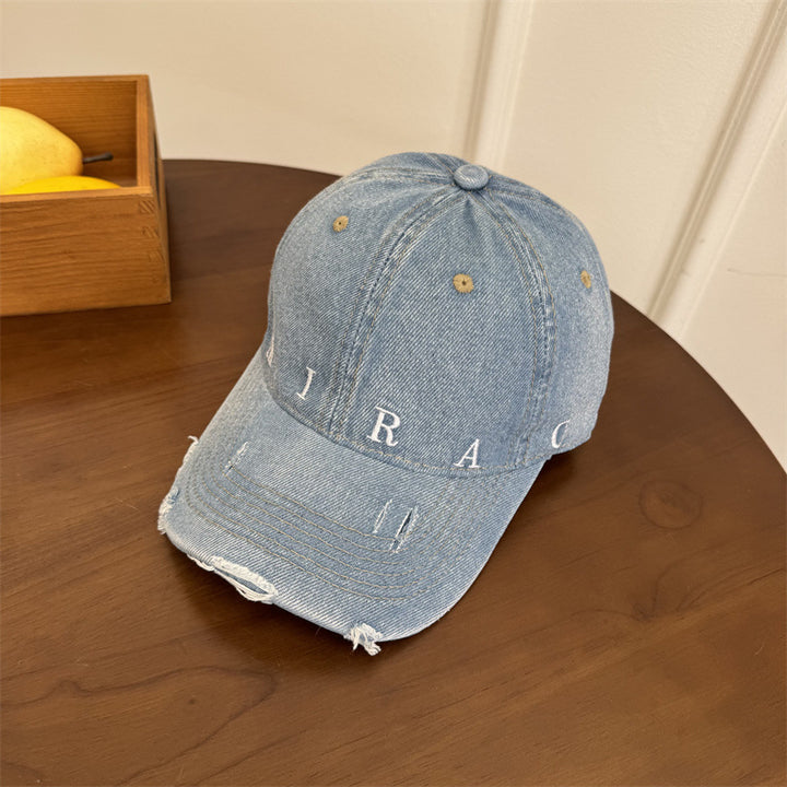 Women's Distressed Denim Baseball Cap Bowlift
