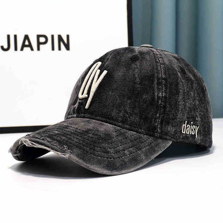 Women's Distressed Denim Embroidered Baseball Cap Bowlift