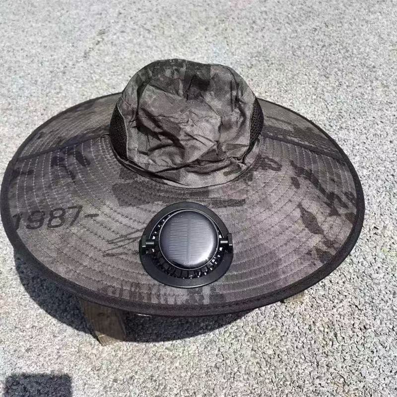Ventilated outdoor fishing hat with two rechargeable fans, waterproof material and adjustable chin strap Bowlift