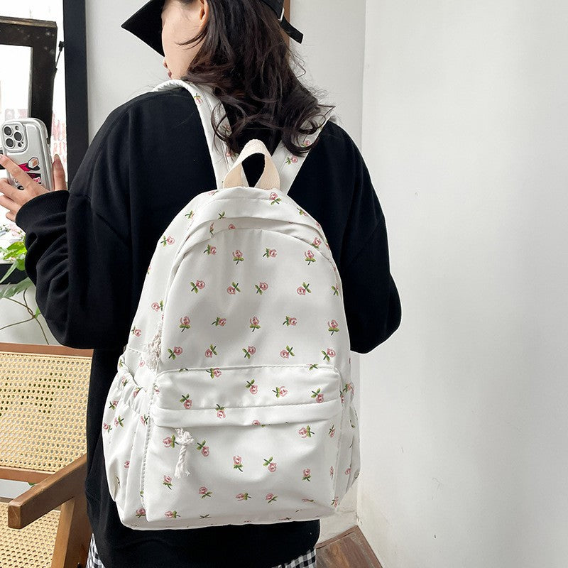 Floral Print Canvas Backpack Bowlift