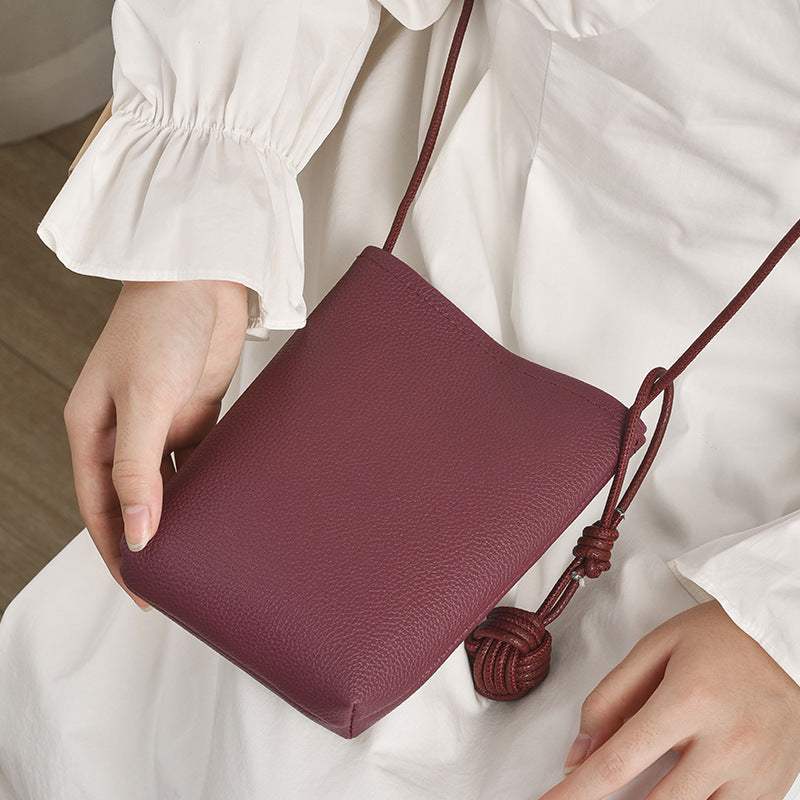 Pebbled Leather Mini Crossbody Phone Pouch with Knotted Strap Bowlift