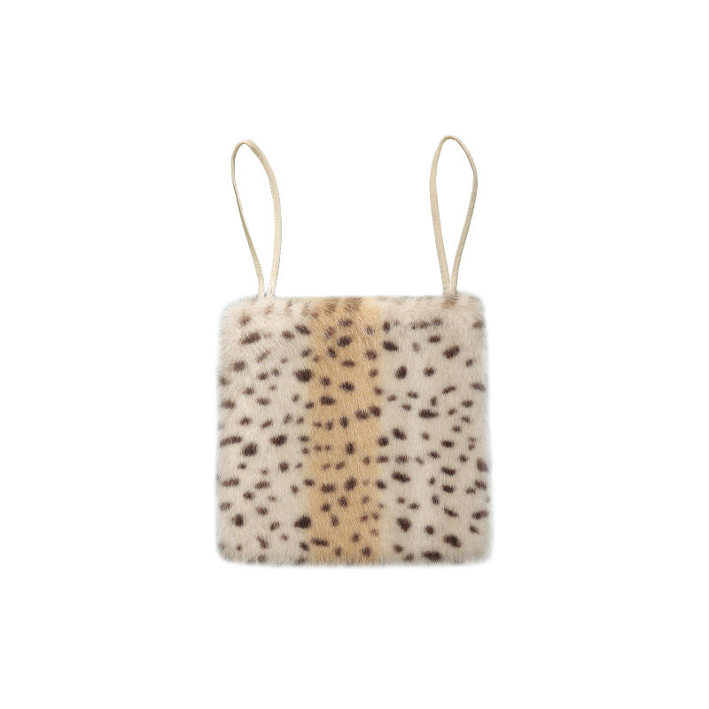 Small square faux fur shoulder bag with fine spotted pattern Bowlift