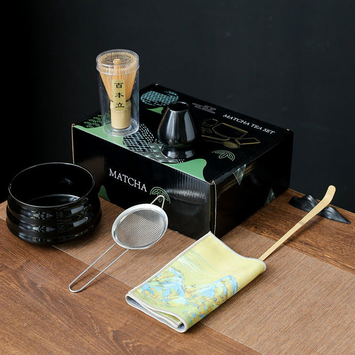 Traditional Japanese-Style Ceramic Matcha Tea Set With Bamboo Chasen Whisk Porcelain Matcha Bowl Brass Chashaku Scoop And Ceramic Whisk Holder