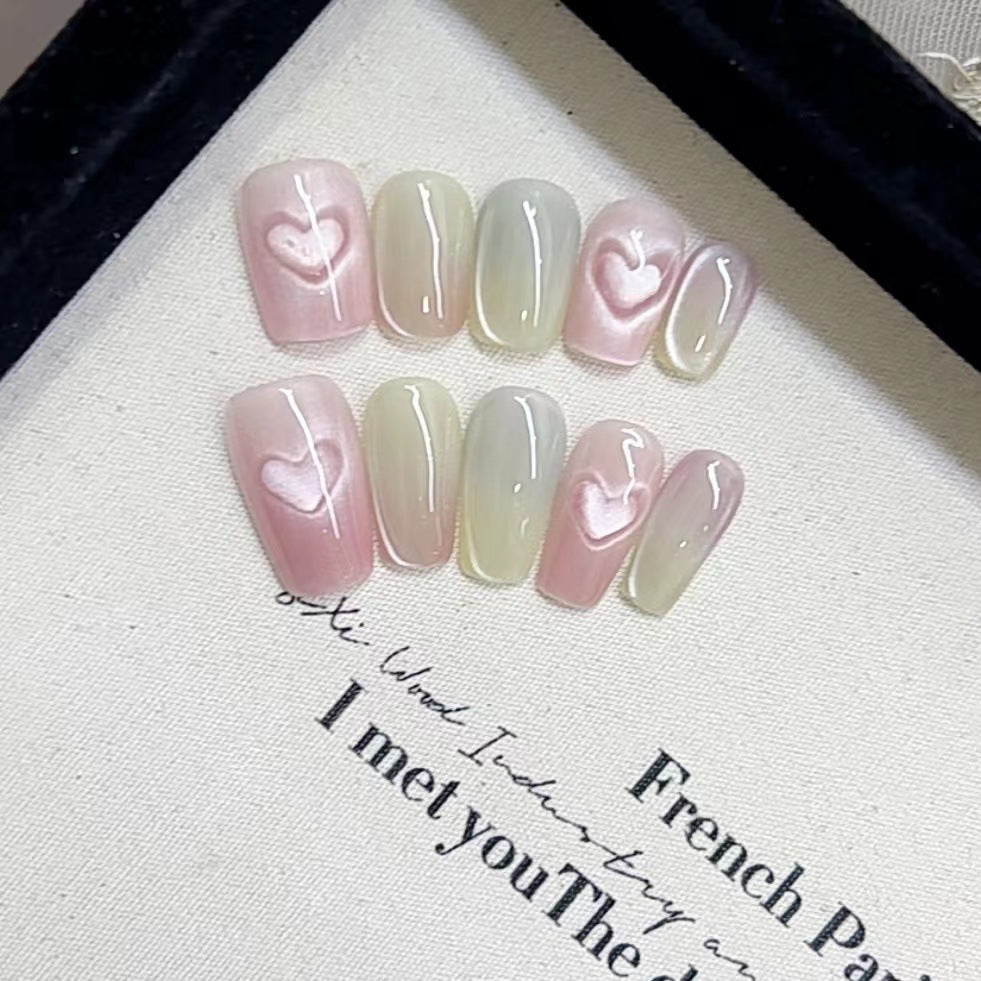 Heart-Embellished Press-On Nail Set Bowlift