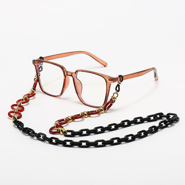 Fashionable Square Frame Glasses with Decorative Chain Bowlift