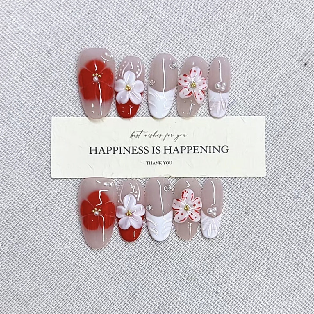Decorative Floral Press-On Nail Art Set Bowlift
