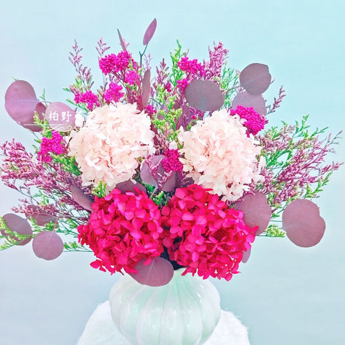 Dried Floral Bouquet with Hydrangea and Eucalyptus Accents