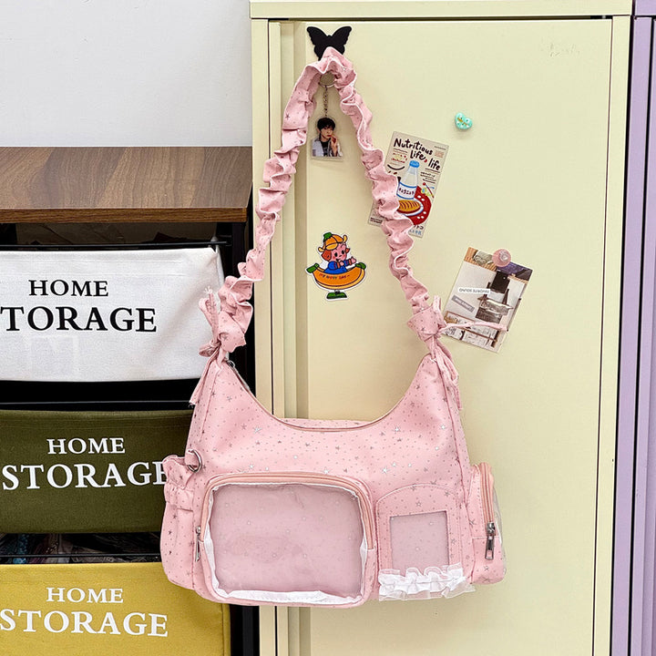 Star-Print Ruffle Strap Shoulder Bag Bowlift