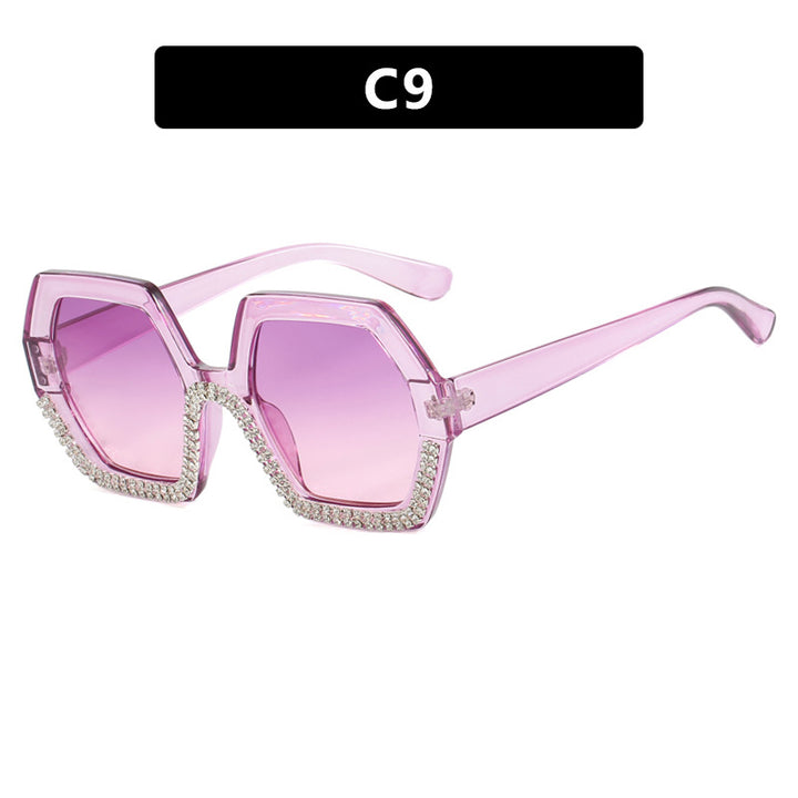 Women's extravagant sunglasses with hexagonal frame and rhinestone accents Bowlift