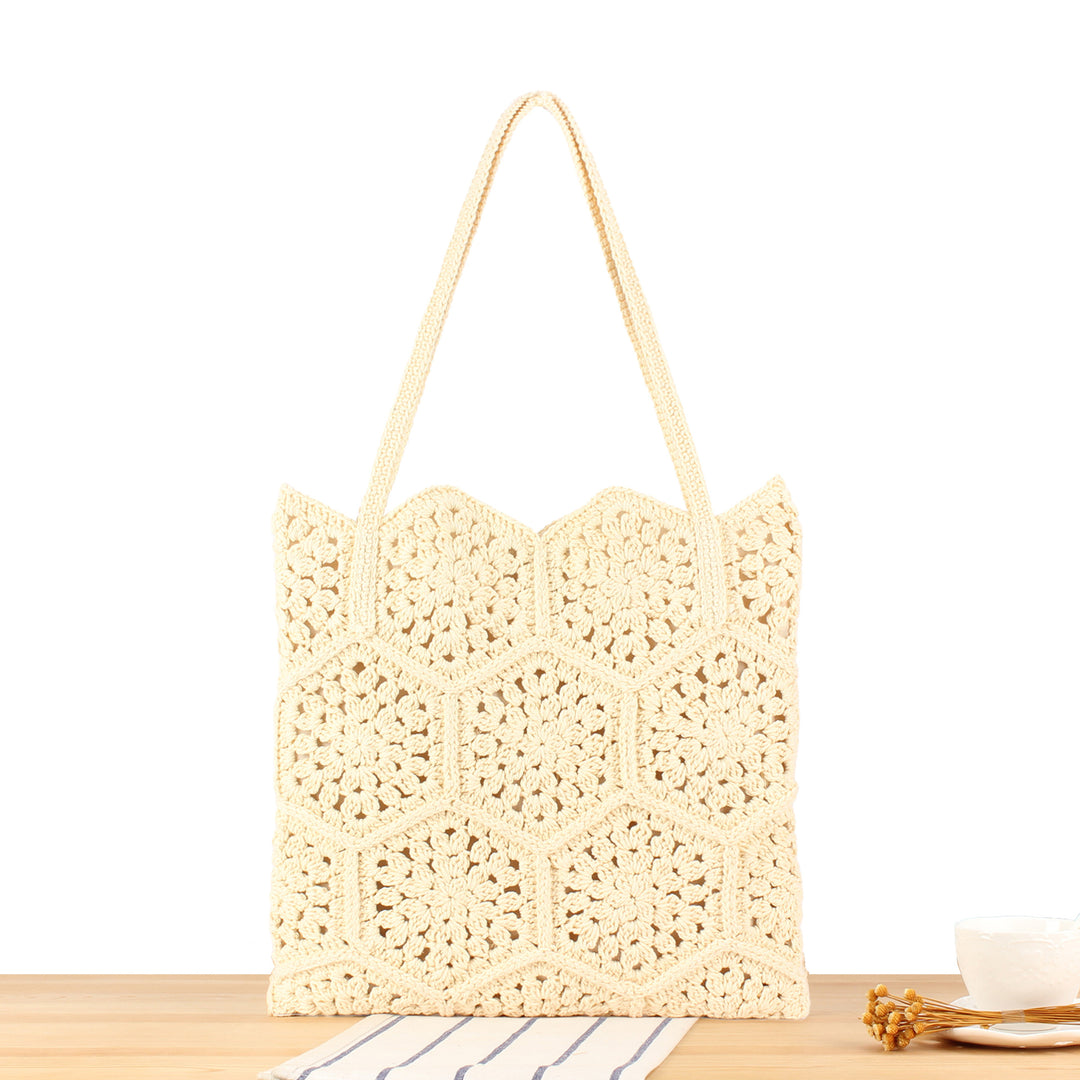 Handcrafted macrame tote bag with unique honeycomb pattern Bowlift
