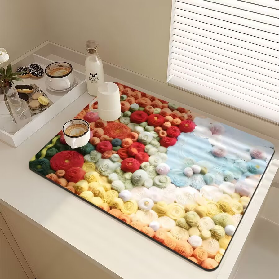 Floral-Themed Kitchen Mat Bowlift