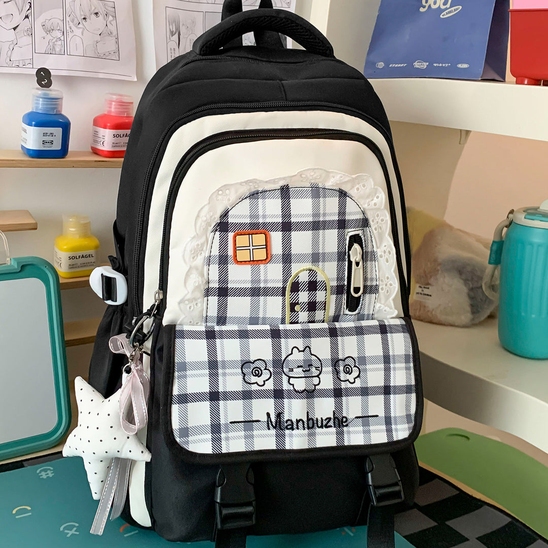 Cute Decorative Checkered School Backpack Bowlift