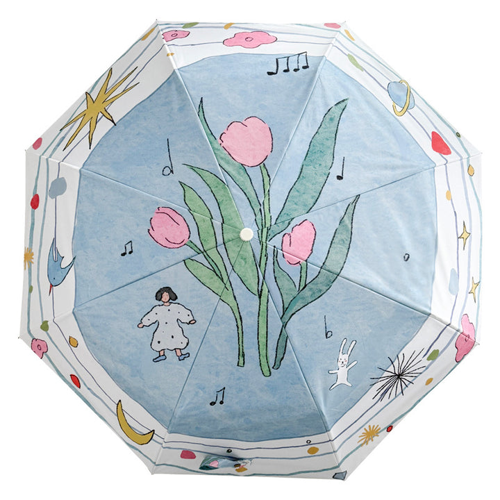 Women's Folding Umbrella with Playful Cartoon Design Bowlift