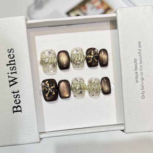 Decorative Press-On Nail Art Set with Chic Textured Accents Bowlift