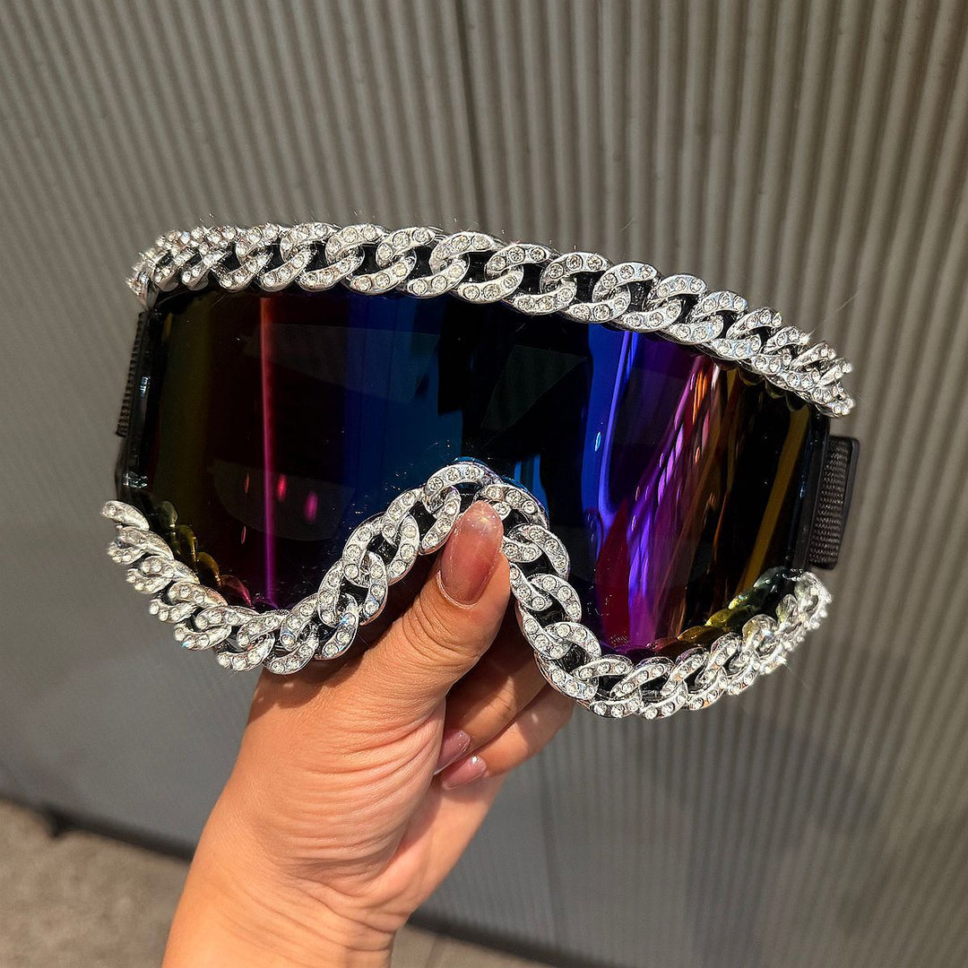 Ladies sporty elegant ski goggles with rhinestone decorated frame Bowlift