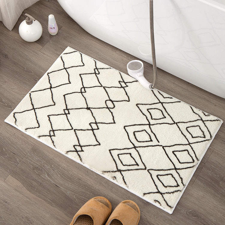 Soft high-pile bath mat rug with Berber-inspired diamond pattern Bowlift