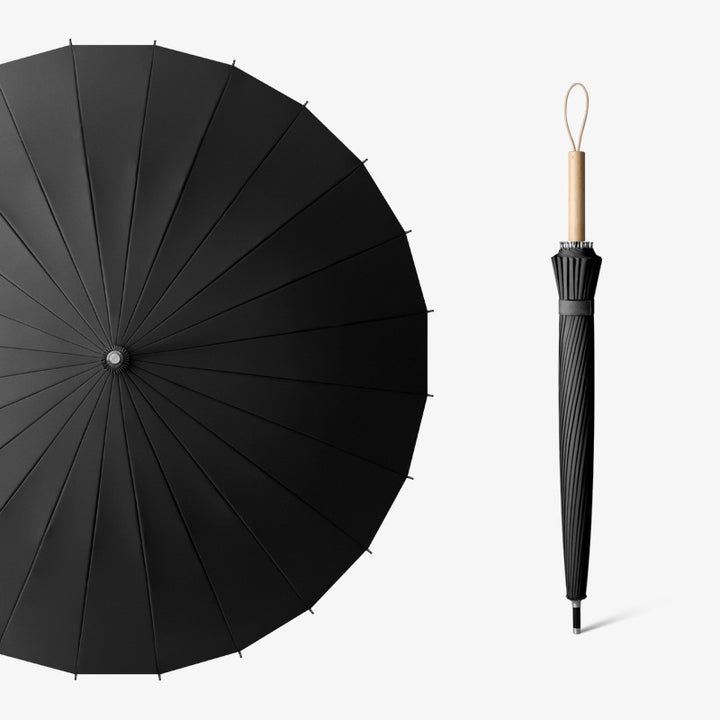 Ladies elegant foldable umbrella with ergonomic wooden handle and wind-resistant construction Bowlift