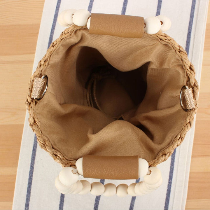 Handbag Made of Woven Natural Material with Decorative Wooden Handle Bowlift