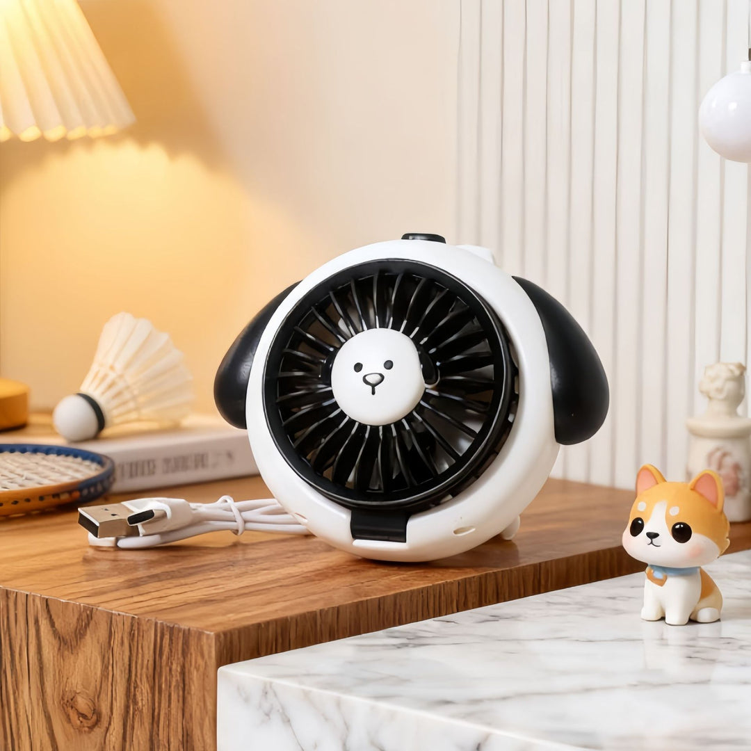 Women Portable USB Hand Fan in Cute Dog Shape Design Bowlift