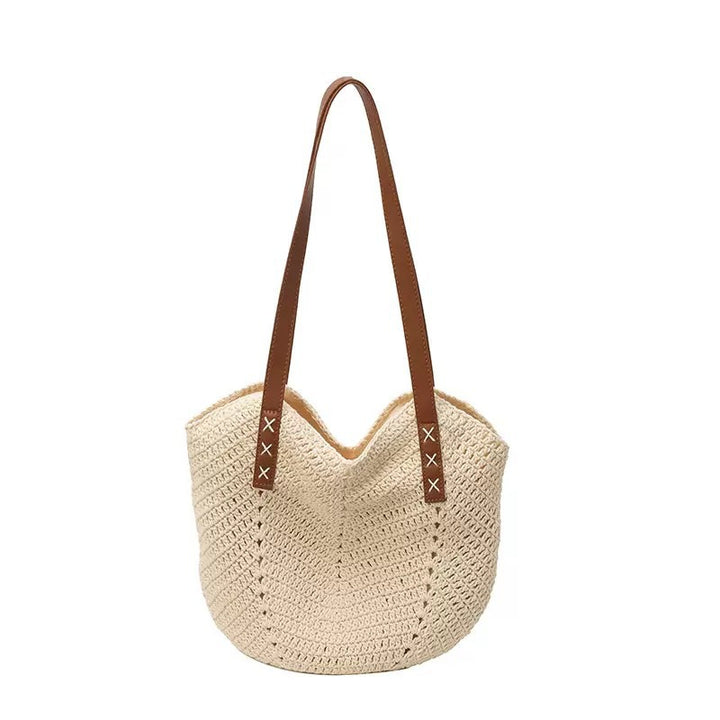 Elegant Macramé Shopper with Striking Leather Handles Bowlift