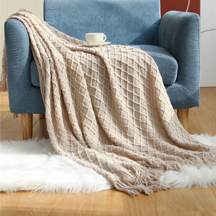 Cable Knit Fringe Throw Blanket Bowlift