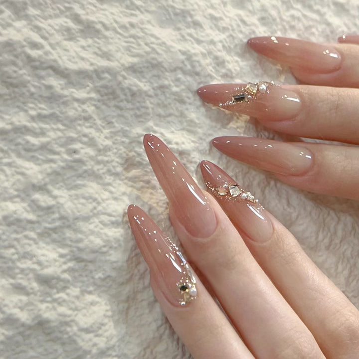 Decorative Gemstone and Floral Press-On Nails Bowlift