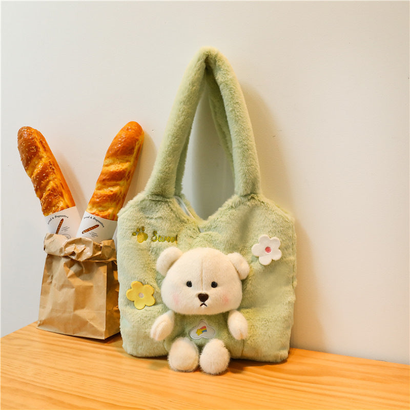 Plush Shoulder Bag with Cute Bear Design Bowlift