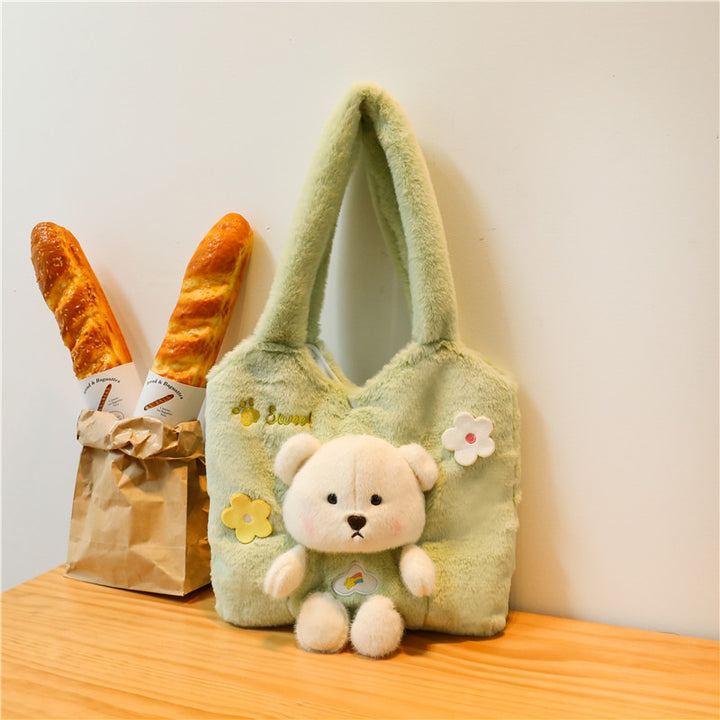 Plush Shoulder Bag with Cute Bear Design Bowlift