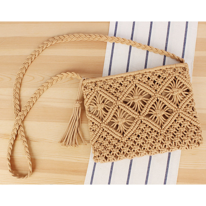 Handcrafted Macrame Shoulder Bag with Tassels Bowlift