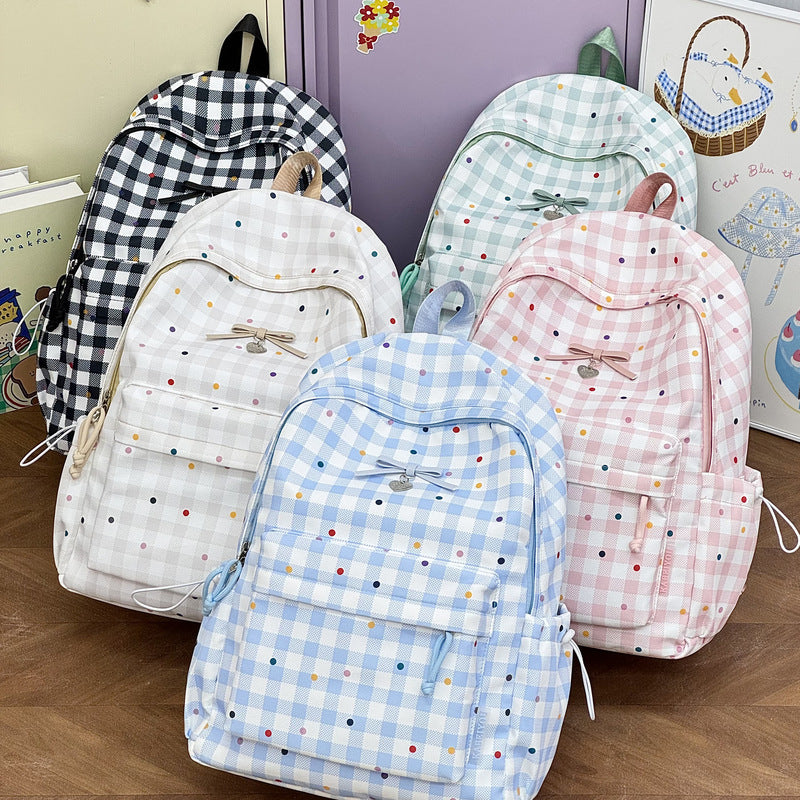 Playful Checked Pattern Backpack Bowlift