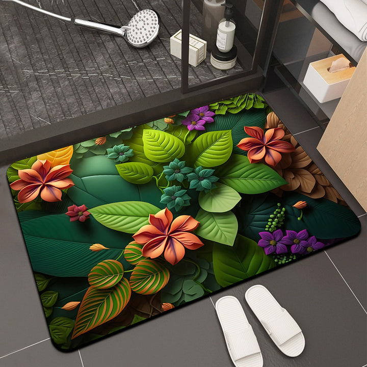 Floral Print Memory Foam Bath Mat Bowlift