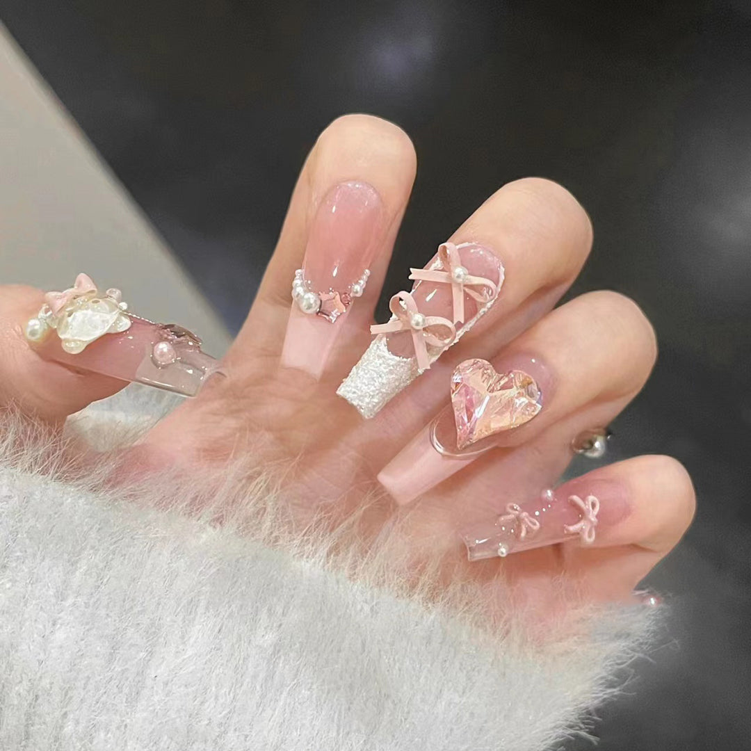 Artistic Stiletto Press-On Nail Set with Charming Patterns Bowlift