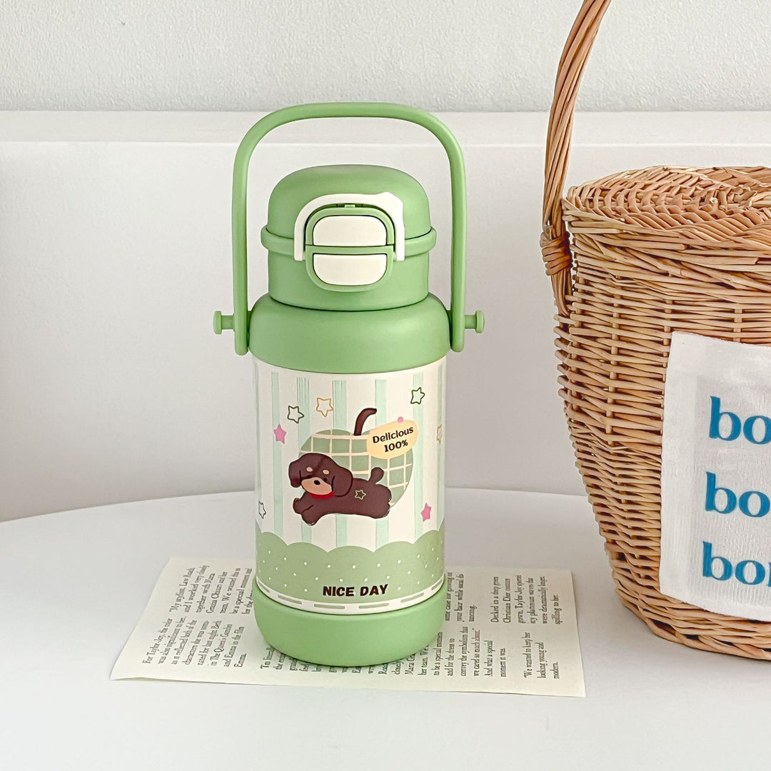 Insulated drinking bottle with folding lid and colorful animal motif Bowlift