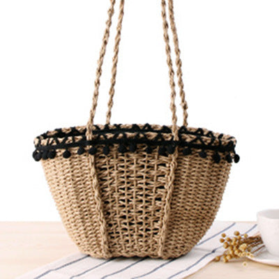 Braided Basket Bag with Pompons Bowlift