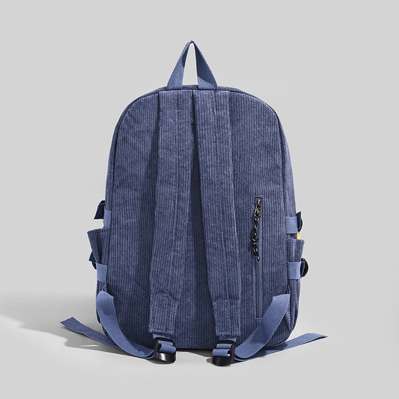 Corduroy Backpack with Cute Character Keychain Bowlift
