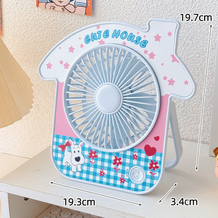 Ladies Portable Table Fan in Cute House Design Bowlift